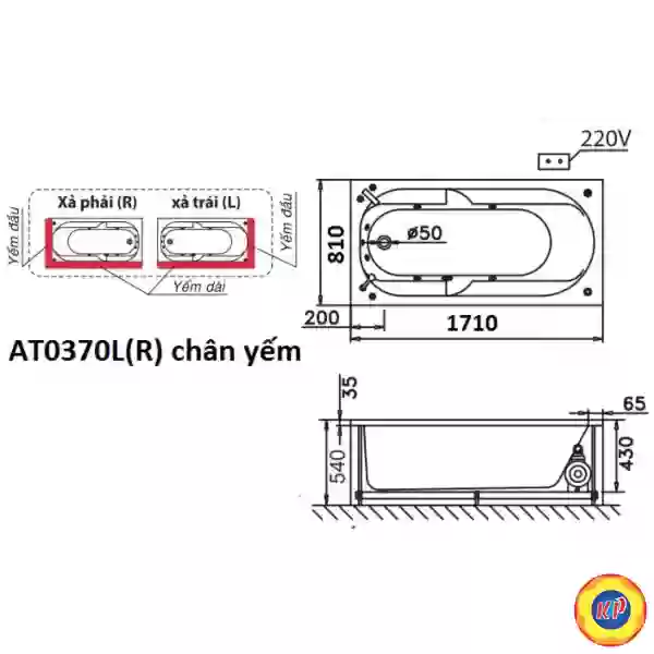 Bồn Tắm Chân Yếm 1.7M CAESAR AT0370L/R