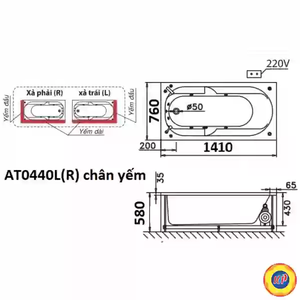Bồn Tắm Chân Yếm 1.4M CAESAR AT0440L/R