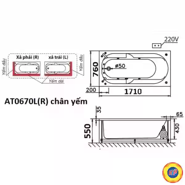Bồn Tắm Chân Yếm 1.7M CAESAR AT0670L/R