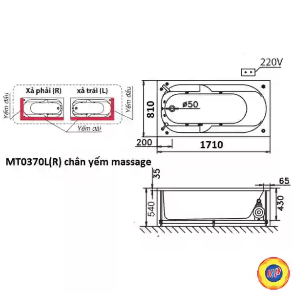 Bồn Tắm Massage 1.7M Chân Yếm CAESAR MT0370L/R