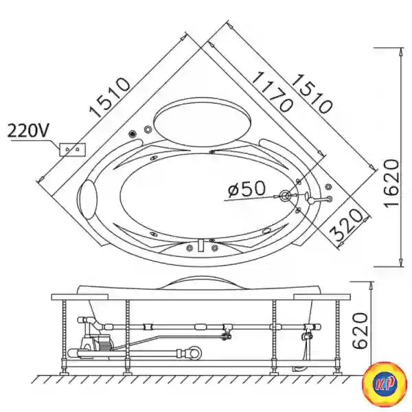 Bồn Tắm Góc Caesar AT5150 Chân Yếm 1.5M