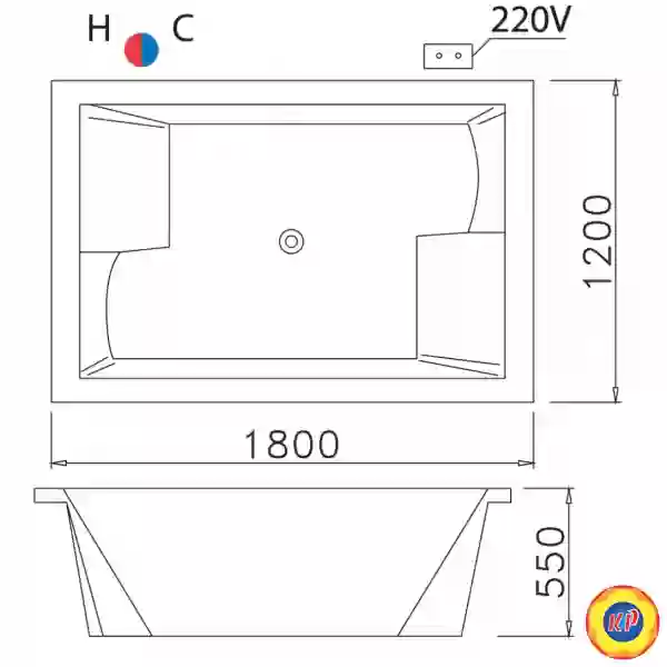 Bồn Tắm CAESAR MT7180C Đôi Massage Xây Có Đèn 1.8M