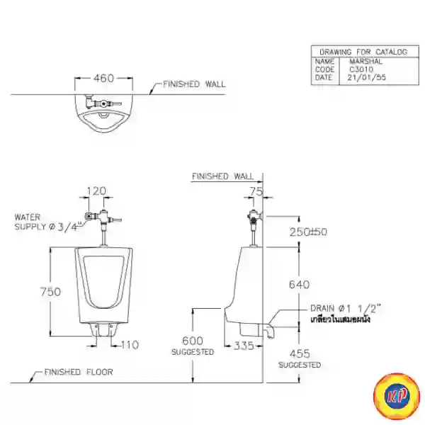 Bồn Tiểu Nam COTTO C3010 Marshal Treo Tường