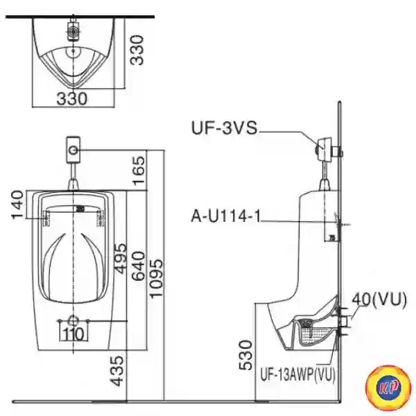 Bồn Tiểu Nam Inax AU-431VR Treo Tường AquaCeramic