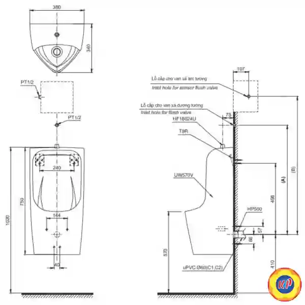 Bồn Tiểu Nam TOTO UT570T Treo Tường