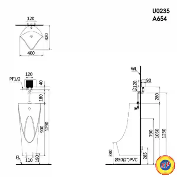 Bệ Tiểu Nam CAESAR U0235 Treo Tường