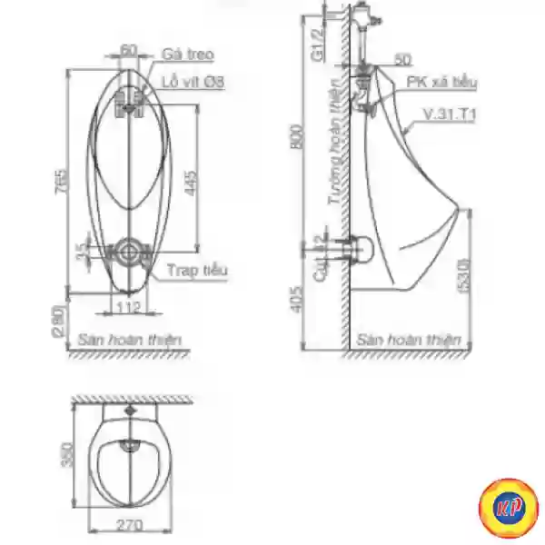 Bồn Tiểu Nam Treo Tường Viglacera T1 