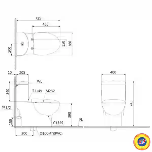 Bồn Cầu CAESAR CD1349 Thùng T1149 Nắp Êm