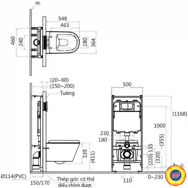 Bồn Cầu Treo Tường CAESAR CPT1505 (CPT1503) Két Nước Âm