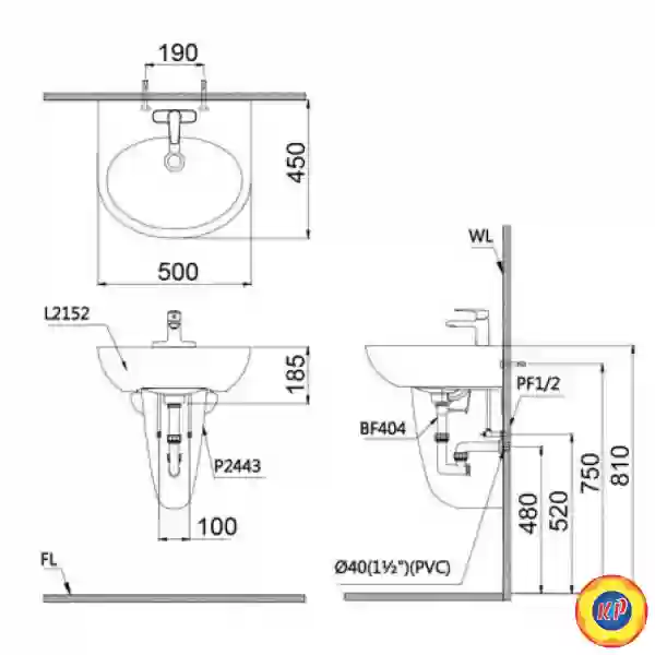 Chậu Lavabo Caesar Chân Ngắn L2152/P2443