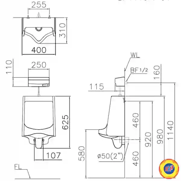 Bồn Tiểu Nam CAESAR U0240 Treo Tường  Xả Thẳng