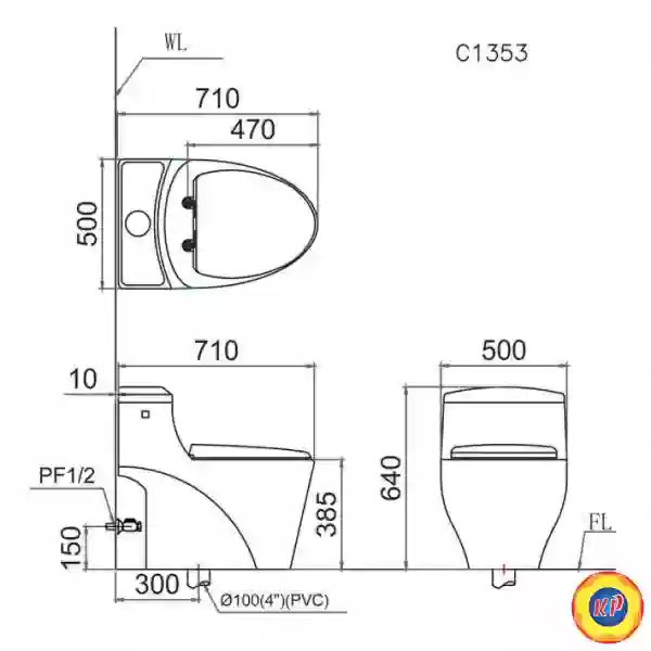 Bồn Cầu Caesar C1353 1 Khối