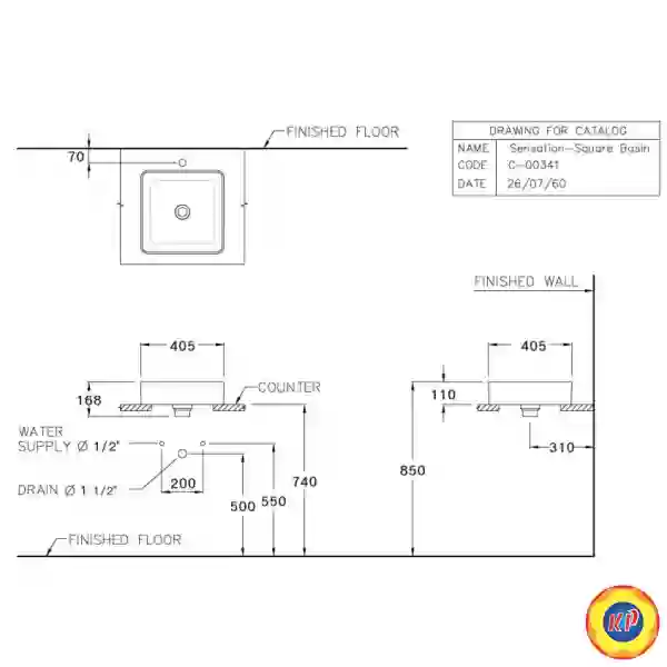 Chậu Lavabo COTTO C00341 MBK Đặt Bàn Sensation Square Đen Mờ