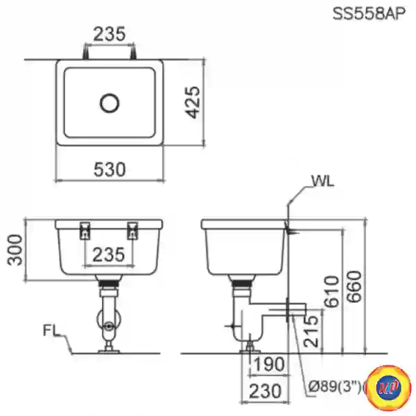 Chậu Giặt Xả Vào Tường CAESAR SS558AP (Bộ xả BF558P)