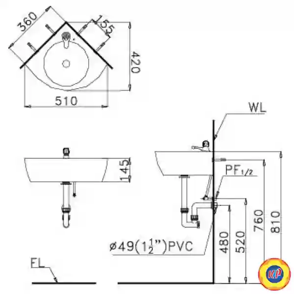 Chậu Rửa Lavabo CAESAR L2014 Góc Treo Tường