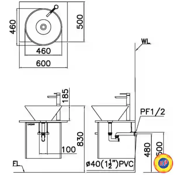 Chậu Rửa Lavabo CAESAR L5222 Đặt Bàn Tròn