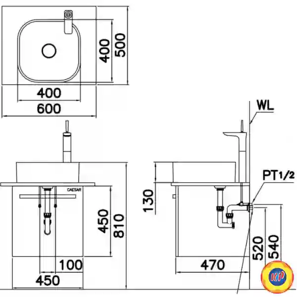 Chậu Rửa Lavabo Đặt Bàn CAESAR LF5256 Nắp Sứ