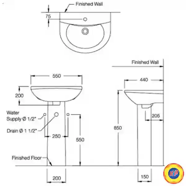 Chậu Lavabo COTTO C014/C411 Wedy Chân Dài