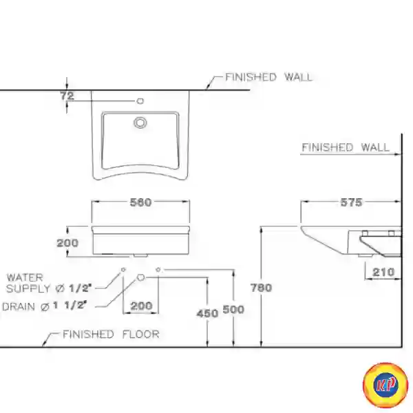 Chậu Lavabo COTTO SC00537 Forall Treo Tường Cho Người Khuyết Tật