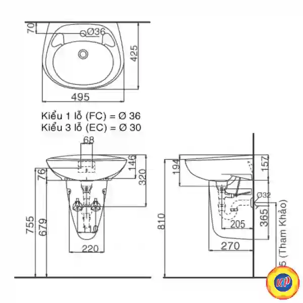 Lavabo Treo Tường Inax L-284V/L-284VC Kèm Chân Ngắn