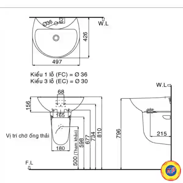 Lavabo Treo Tường Inax L-285V/L-288VC Kèm Chân Ngắn