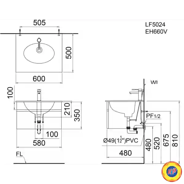 Chậu Rửa Lavabo CAESAR LF5024 Treo Tường - Đặt Bàn 600x500 mm