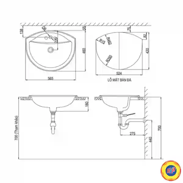 Chậu Rửa Lavabo Inax L-2396V Âm Bàn Dương Vành
