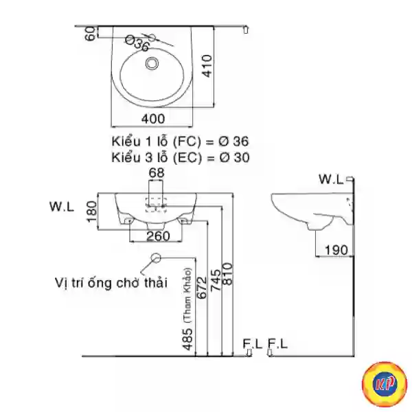 Chậu Rửa Lavabo Inax L-282V (L282V) Treo Tường Cở Nhỏ