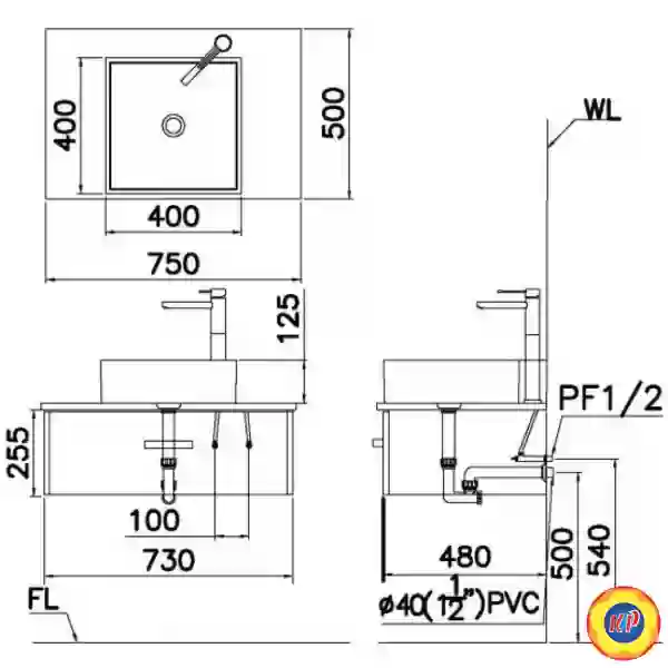 Chậu Rửa Mặt Lavabo CAESAR LF5252 Đặt Bàn Vuông