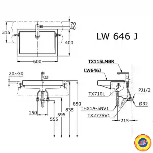 Chậu Rửa Mặt Lavabo TOTO LW646JW/F#W Bán Âm Bàn