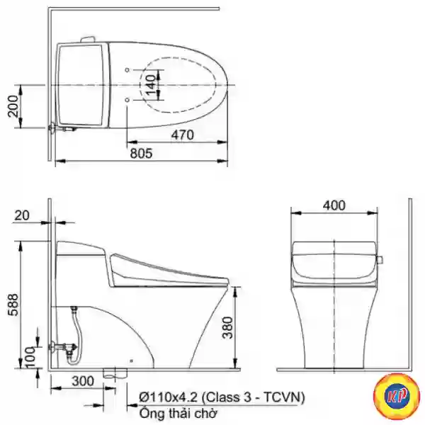 Bồn Cầu INAX AC-1017VRN (AC1017VRN) 1 Khối Aqua Ceramic Xả Gạt