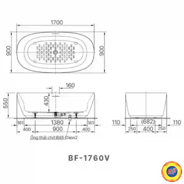 Bồn Tắm Đặt Sàn Inax BF-1760V (BF1760V) Dài 1.7M