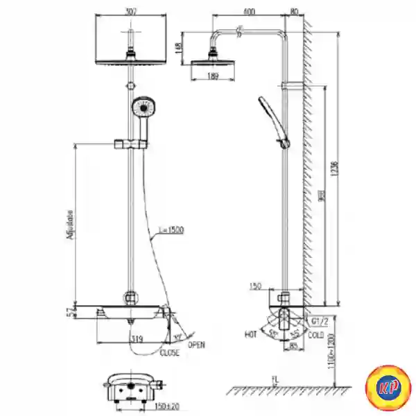 Vòi Sen Cây Tắm Inax BFV-615S-8C (BFV615S8C) Nóng Lạnh