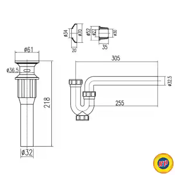 Bộ Xả Lavabo INAX A-325PS (A325PS) Nhựa