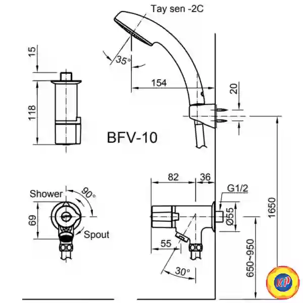 Vòi Sen Lạnh Inax BFV-10-2C (BFV102C) Tay Sen Mạ