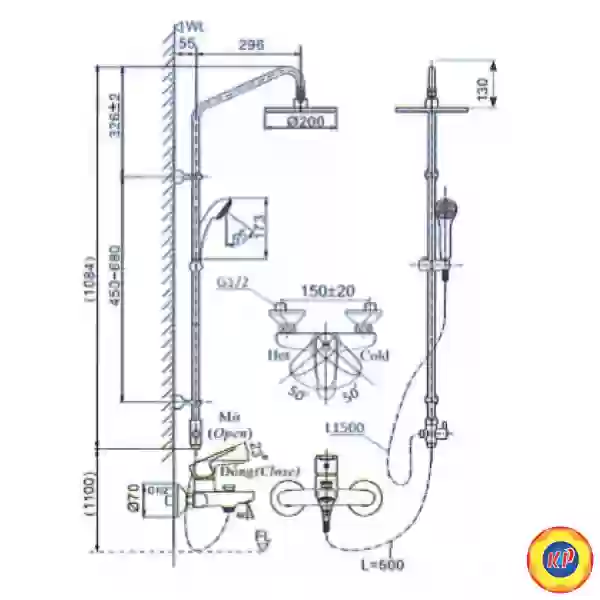 Vòi Sen Tắm Cây Inax BFV-1115S-3C (BFV1115S3C) Nóng Lạnh