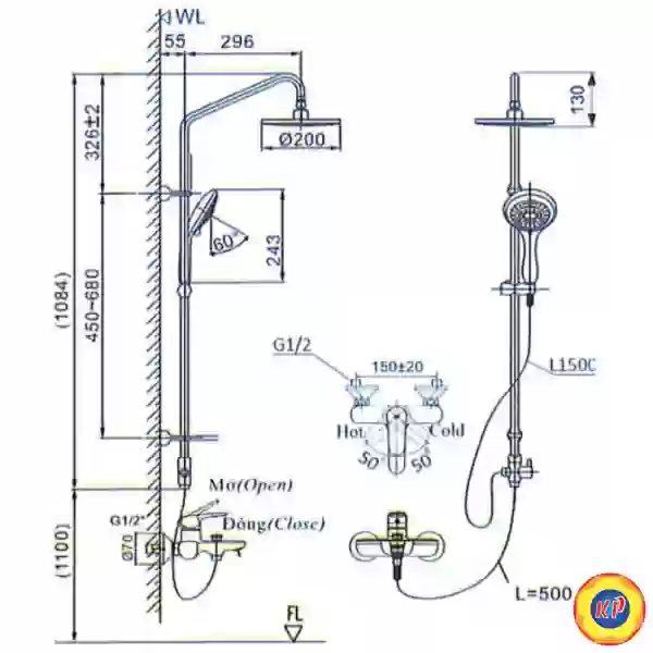Vòi Sen Tắm Cây Inax BFV-1405S (BFV1405S) Nóng Lạnh