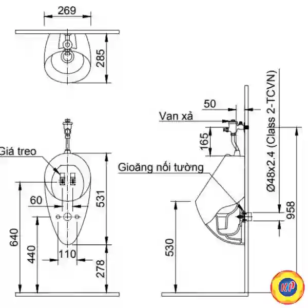 Bồn Tiểu Nam Inax U-117V Treo Tường