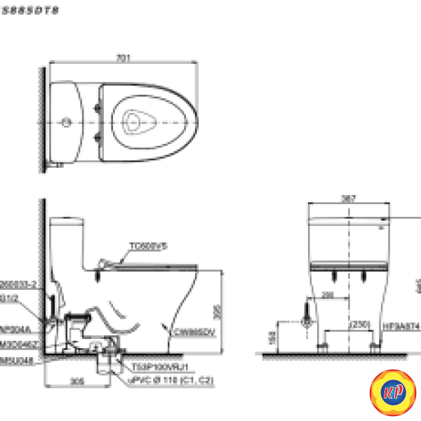 Bồn Cầu TOTO MS885DT8 Một Khối Nắp TC600VS