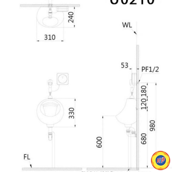 Bồn Tiểu Nam CAESAR U0210 Treo Tường Xả Thẳng