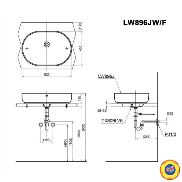 Chậu Rửa Lavabo TOTO LW896JW/F#W Đặt Bàn
