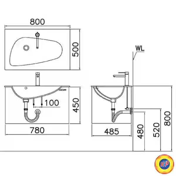 Chậu Rửa Lavabo Liền Bàn CAESAR LF5036