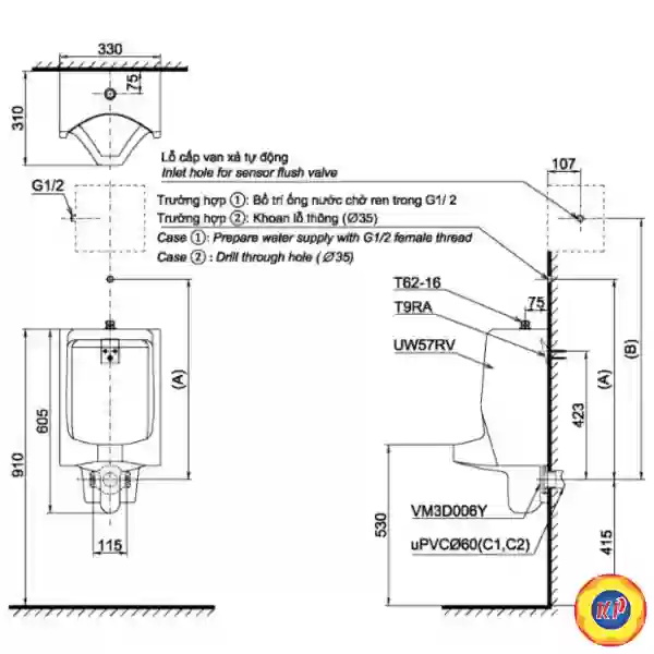 Bồn Tiểu Nam TOTO UT57S#W Treo Tường