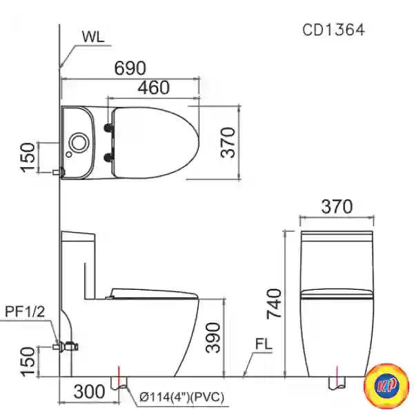 Bồn Cầu Caesar C1364 (CD1364) 1 Khối