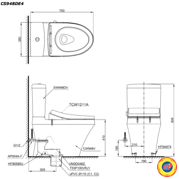 Bồn Cầu TOTO CS948DE4 Nắp Rửa Cơ
