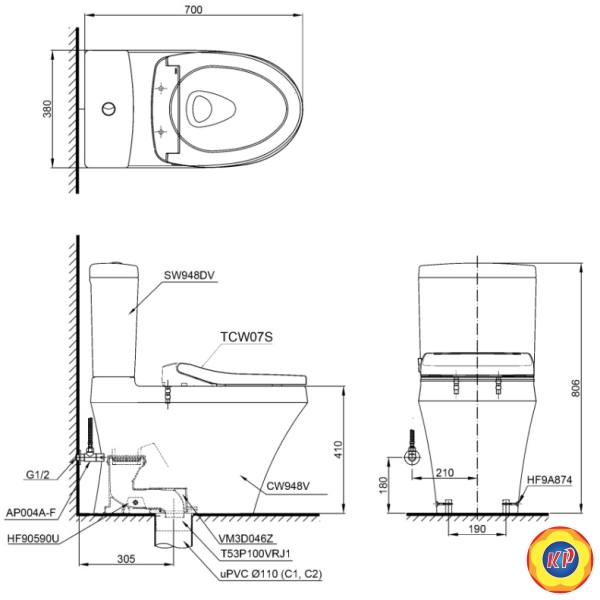 Bồn Cầu TOTO CS948DE2 Nắp Rửa Cơ