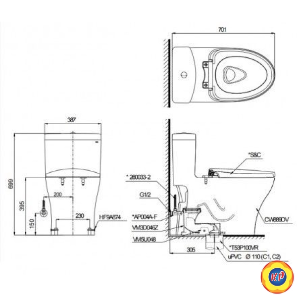 Bồn Cầu TOTO MS855DT3 Một Khối Nắp TC385VS