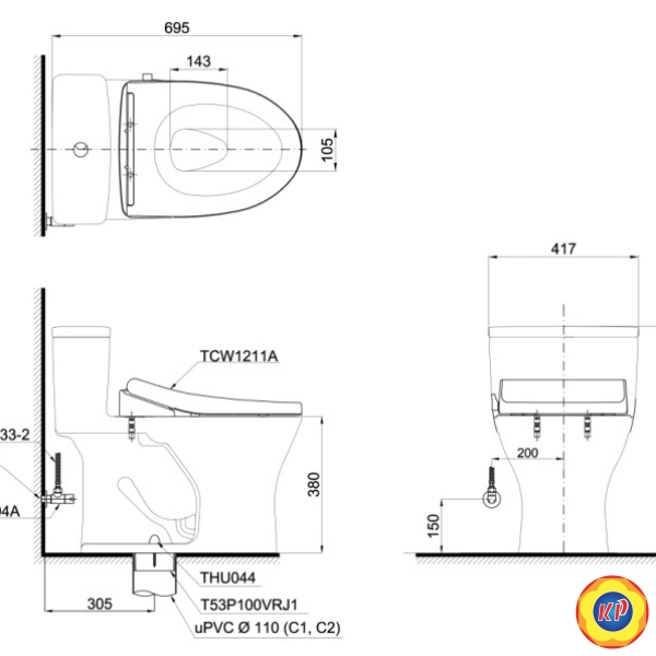 Bồn Cầu TOTO MS855DE4 Nắp Rửa Cơ