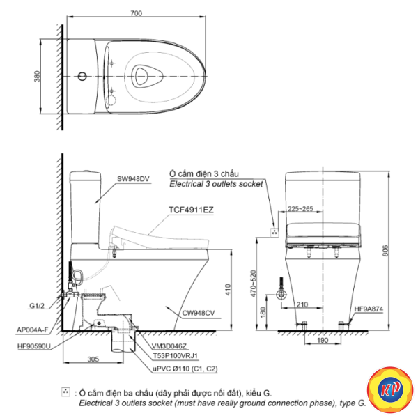 Bồn Cầu Điện Tử TOTO CS948CDW12
