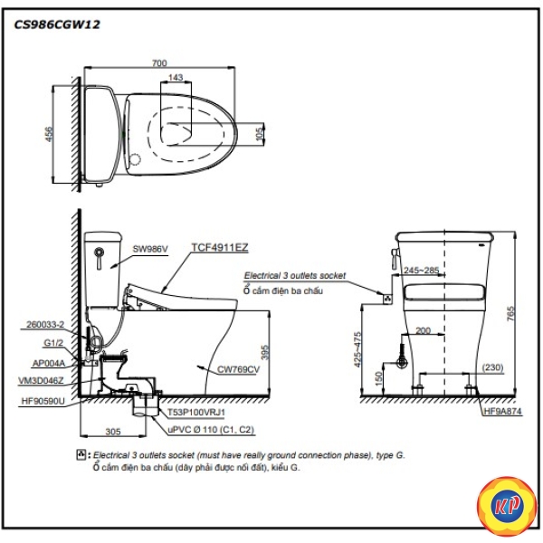 Bồn Cầu Điện Tử TOTO CS986CGW12